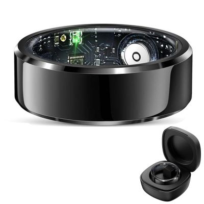 HFDJRWK Smart Ring Health Tracker Sleep Monitor Ring Pedometer Ip68 Waterproof Compatible with Android and iOS(Black,9#)
