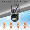 Security Camera Outdoor, 9MP PTZ Wifi Camera Three Lens with Dual Screen Multiple Ai Human Detect Wireless Outdoor Surveillance,With 32g card view 3