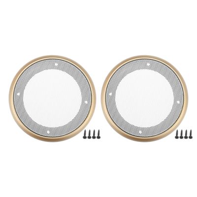 ACROPIX Universal 4" Car Speaker Grills Cover Mesh Round 4 Inch Audio Speaker Subwoofer Guard Protector Case with Mounting Screws Iron ABS Gold Tone White - Pack of 2