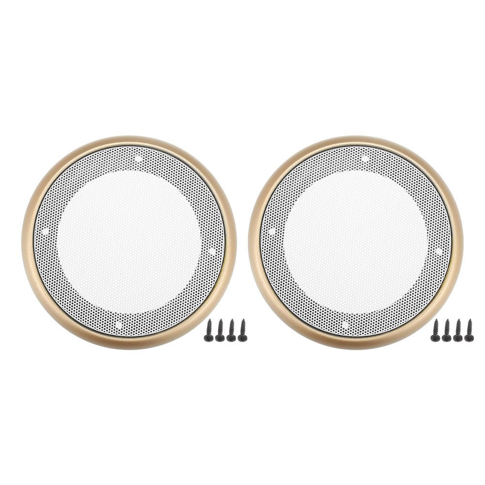 ACROPIX Universal 4" Car Speaker Grills Cover Mesh Round 4 Inch Audio Speaker Subwoofer Guard Protector Case with Mounting Screws Iron ABS Gold Tone White - Pack of 2