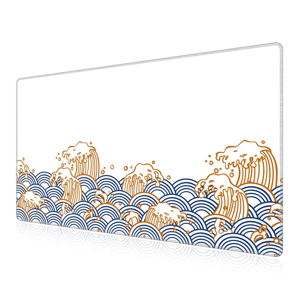 LL-COEUR Sea Wave Large Gaming Mouse Pad 39.3x23.6x0.12inch Long Computer Mouse Mat with Non-Slip Base Stitched Edges Office Desk Accessories Gifts