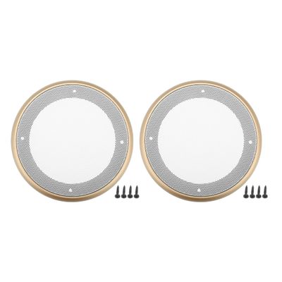ACROPIX Universal 5" Car Speaker Grills Cover Mesh Round 5 Inch Audio Speaker Subwoofer Guard Protector Case with Mounting Screws Iron ABS Gold Tone White - Pack of 2