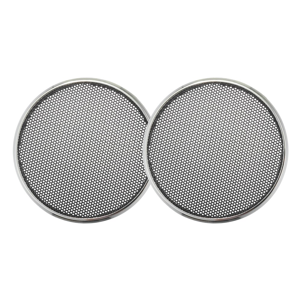 ACROPIX Universal 2" Car Speaker Grills Cover Mesh Round 2 Inch Audio Speaker Subwoofer Guard Protector Case Iron Plating Silver Tone Black - Pack of 2