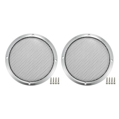 ACROPIX Universal 6" Car Speaker Grills Cover Mesh Round 6 Inch Audio Speaker Subwoofer Guard Protector Case with Mounting Screws Iron Aluminum Alloy Silver Tone Black - Pack of 2