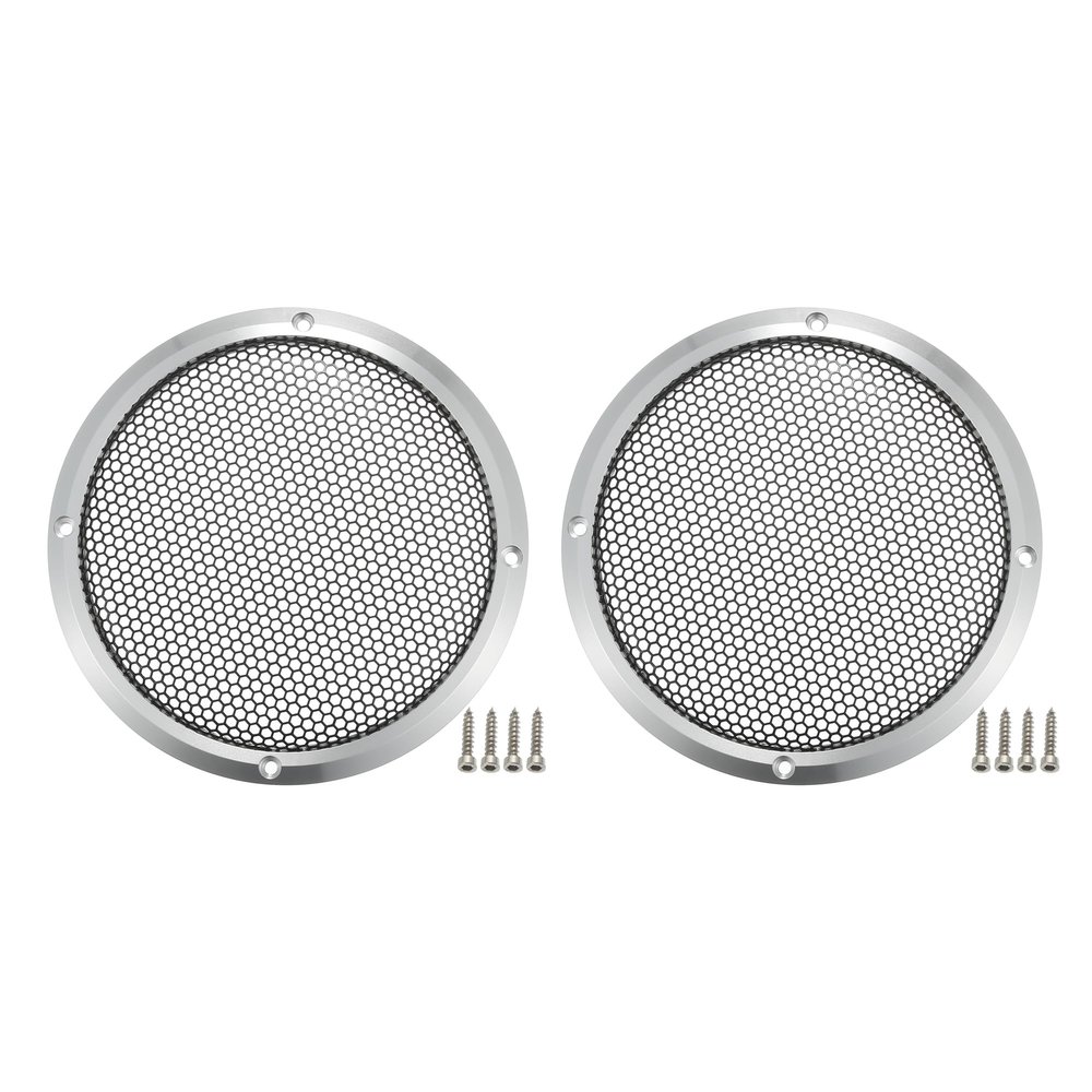 ACROPIX Universal 6" Car Speaker Grills Cover Mesh Round 6 Inch Audio Speaker Subwoofer Guard Protector Case with Mounting Screws Iron Aluminum Alloy Silver Tone Black - Pack of 2