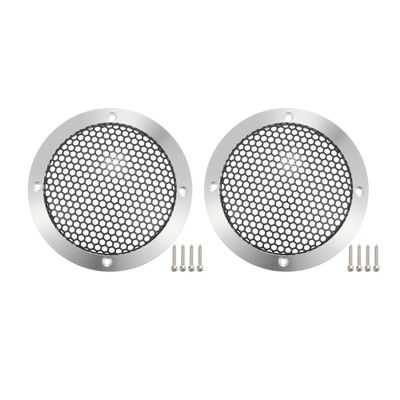 ACROPIX Universal 3" Car Speaker Grills Cover Mesh Round 3 Inch Audio Speaker Subwoofer Guard Protector Case with Mounting Screws Iron Aluminum Alloy Silver Tone Black - Pack of 2