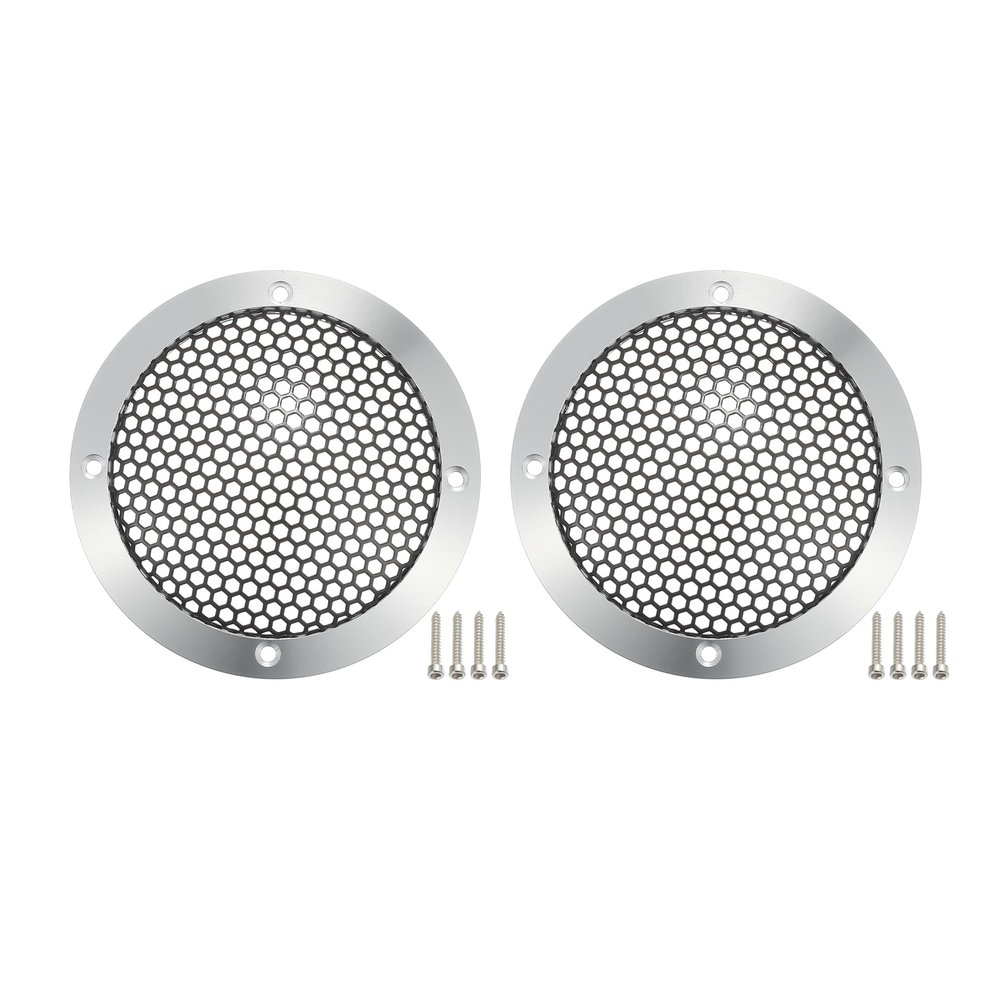 ACROPIX Universal 3" Car Speaker Grills Cover Mesh Round 3 Inch Audio Speaker Subwoofer Guard Protector Case with Mounting Screws Iron Aluminum Alloy Silver Tone Black - Pack of 2