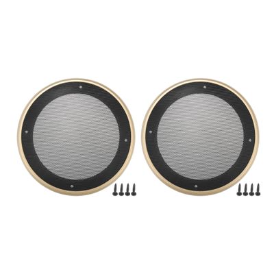 ACROPIX Universal 6.5" Car Speaker Grills Cover Mesh Round 6.5 Inch Audio Speaker Subwoofer Guard Protector Case with Mounting Screws Iron ABS Gold Tone Black - Pack of 2