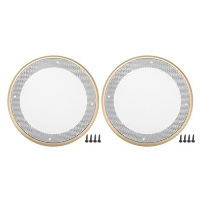ACROPIX Universal 6.5" Car Speaker Grills Cover Mesh Round 6.5 Inch Audio Speaker Subwoofer Guard Protector Case with Mounting Screws Iron ABS Gold Tone White - Pack of 2