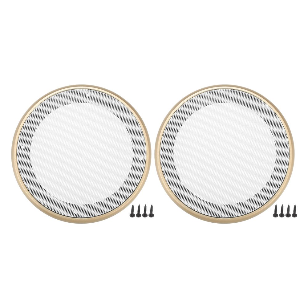ACROPIX Universal 6.5" Car Speaker Grills Cover Mesh Round 6.5 Inch Audio Speaker Subwoofer Guard Protector Case with Mounting Screws Iron ABS Gold Tone White - Pack of 2