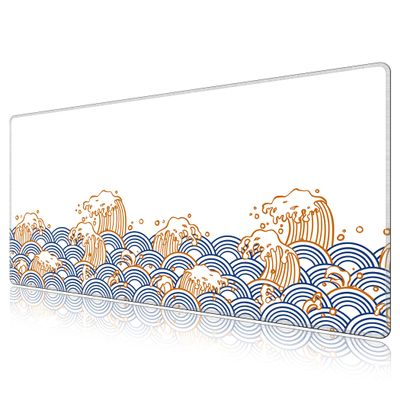 LL-COEUR Sea Wave Large Gaming Mouse Pad 31.4x15.7x0.12inch Long Computer Mouse Mat with Non-Slip Base Stitched Edges Office Desk Accessories Gifts