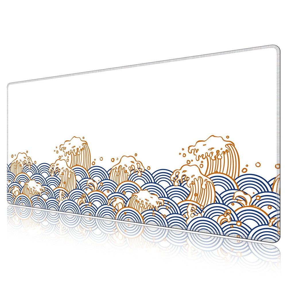 LL-COEUR Sea Wave Large Gaming Mouse Pad 31.4x15.7x0.12inch Long Computer Mouse Mat with Non-Slip Base Stitched Edges Office Desk Accessories Gifts