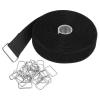 PATIKIL Hook and Loop Straps 1.2 in x 16 Ft with 25pcs Metal Buckle, Adjustable Cinch Straps Fastening Cable Straps for Bundling Storage Organization, Black view 1