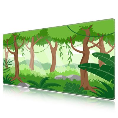 LL-COEUR Green Plant Extended Mouse Mat 31.4x15.7x0.12inch Laptop Keyboard Pad with Non-Slip Rubber Base Long Desk Topper Mat for Gaming Office Home