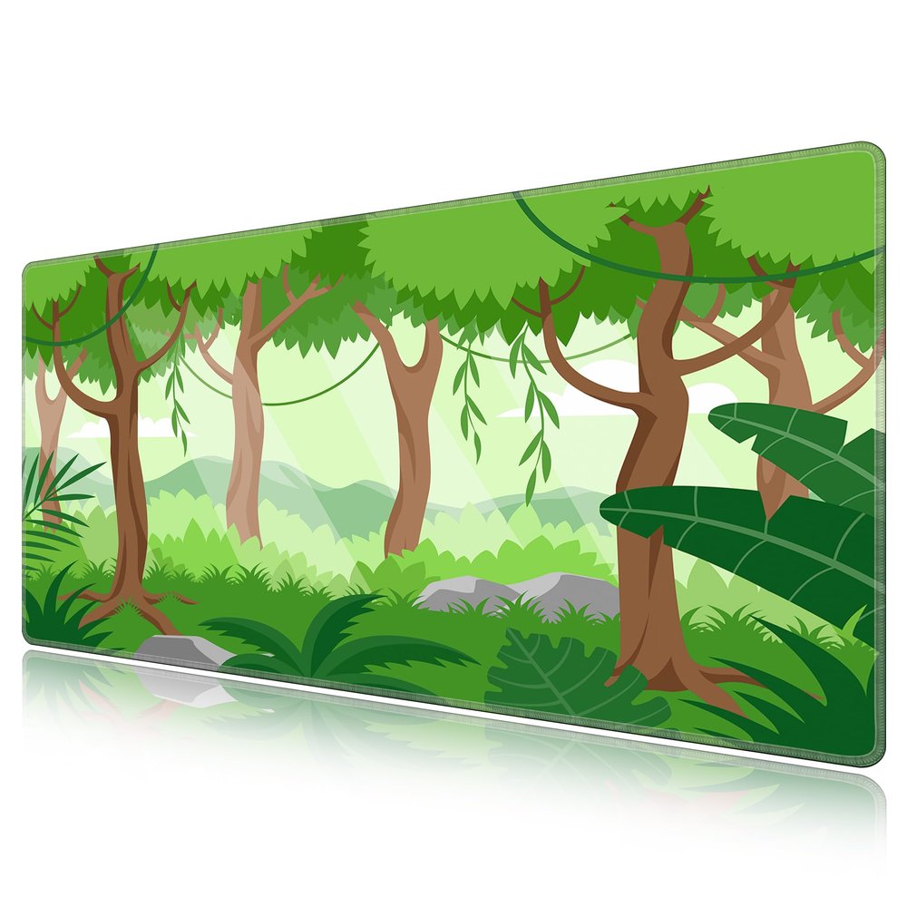 LL-COEUR Green Plant Extended Mouse Mat 31.4x15.7x0.12inch Laptop Keyboard Pad with Non-Slip Rubber Base Long Desk Topper Mat for Gaming Office Home