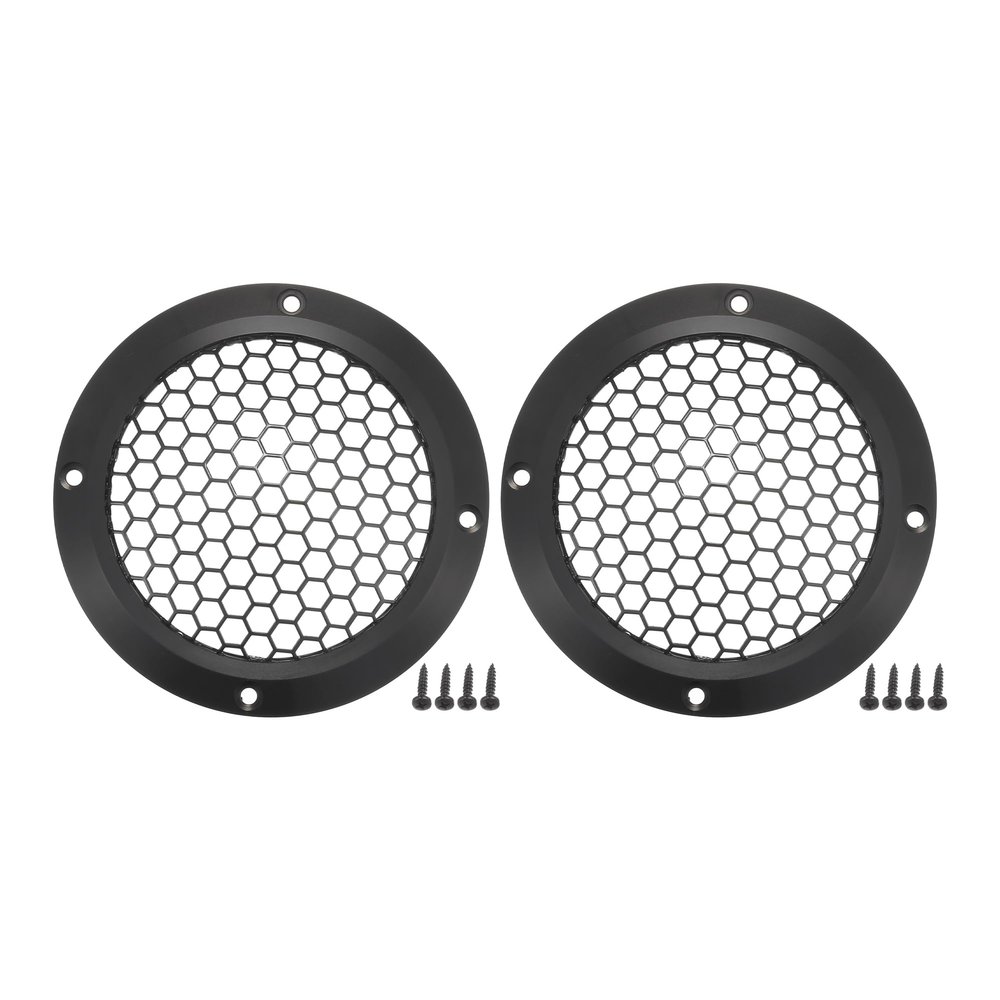 ACROPIX Universal 4" Car Speaker Grills Cover Mesh Round 4 Inch Audio Speaker Subwoofer Guard Protector Case with Mounting Screws Iron Aluminum Alloy Black - Pack of 2