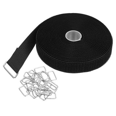 PATIKIL Hook and Loop Straps 1 in x 16 Ft with 25pcs Metal Buckle, Adjustable Cinch Straps Fastening Cable Straps for Bundling Storage Organization, Black