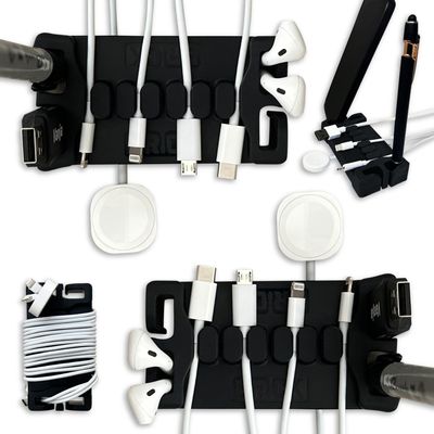 DeskBrick 2PK Patented Non-Slip Steel-Weighted Desk Organizers & Cable Management Gadgets, Versatile Cord, Phone & Accessory Holders for Office, Home & Desktop Best Gift for Men. Black