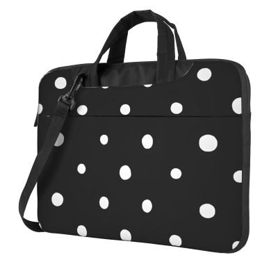 15.6 inch Slim Laptop Case with Strap Laptop Tote Bag Computer Messenger Bag Travel Essentials - Black And White Polka Dot