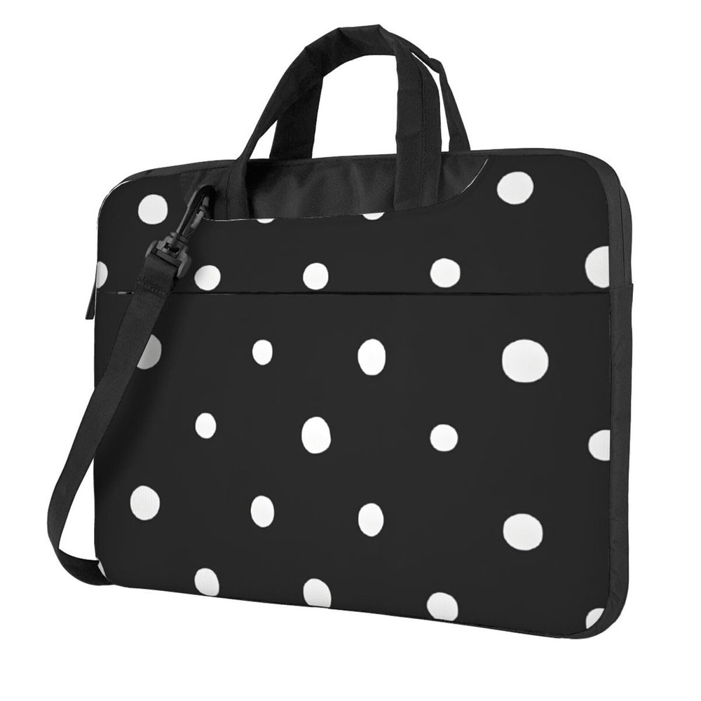 15.6 inch Slim Laptop Case with Strap Laptop Tote Bag Computer Messenger Bag Travel Essentials - Black And White Polka Dot