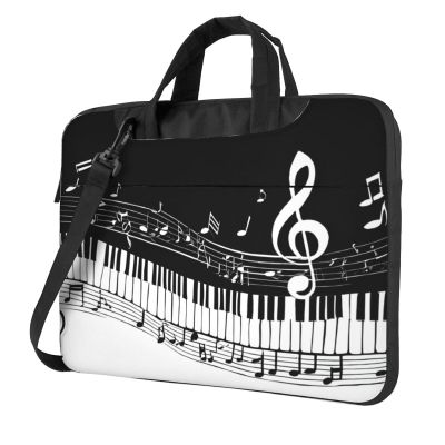 13 inch Slim Laptop Case with Strap Laptop Tote Bag Computer Messenger Bag Travel Essentials - Black White Music Note