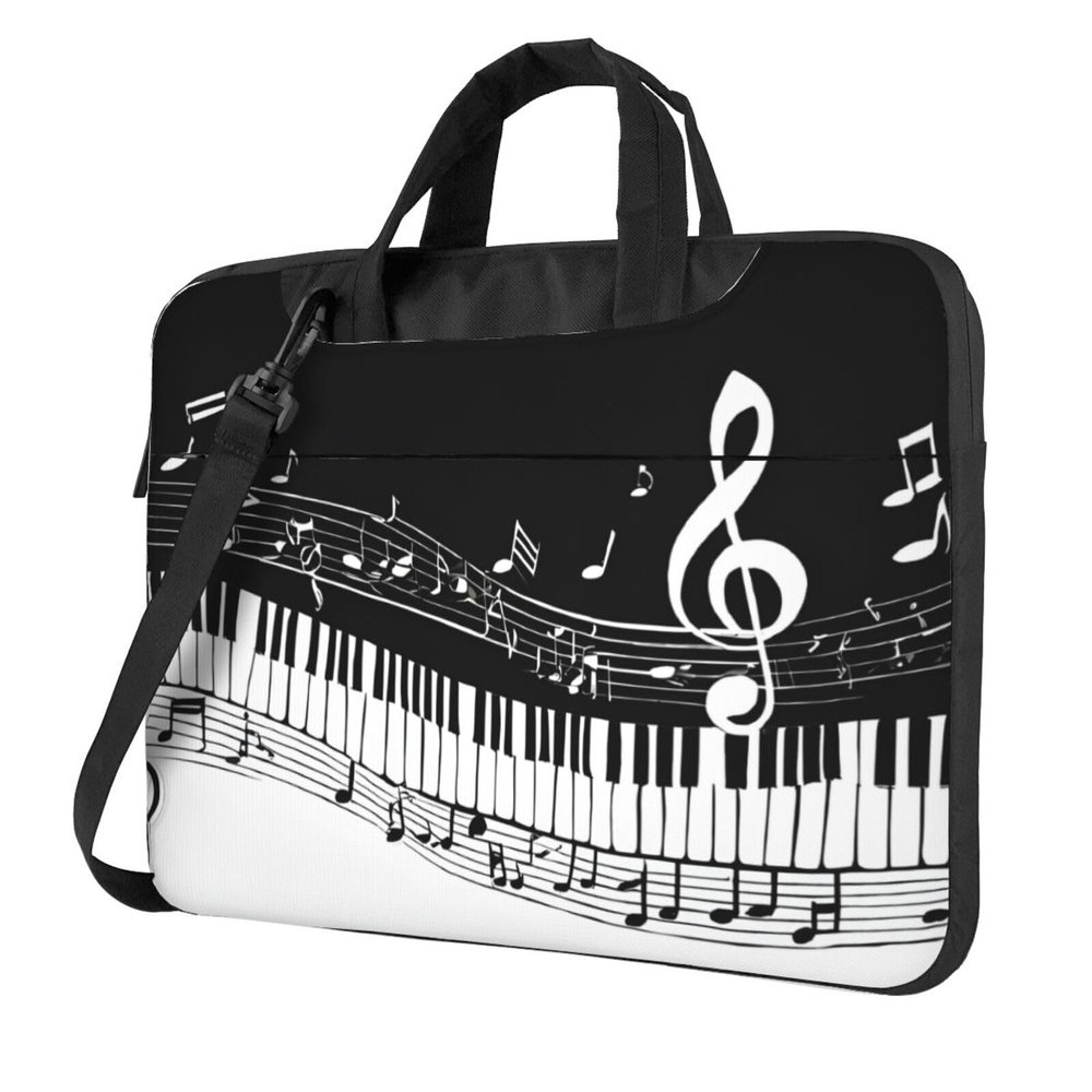 13 inch Slim Laptop Case with Strap Laptop Tote Bag Computer Messenger Bag Travel Essentials - Black White Music Note