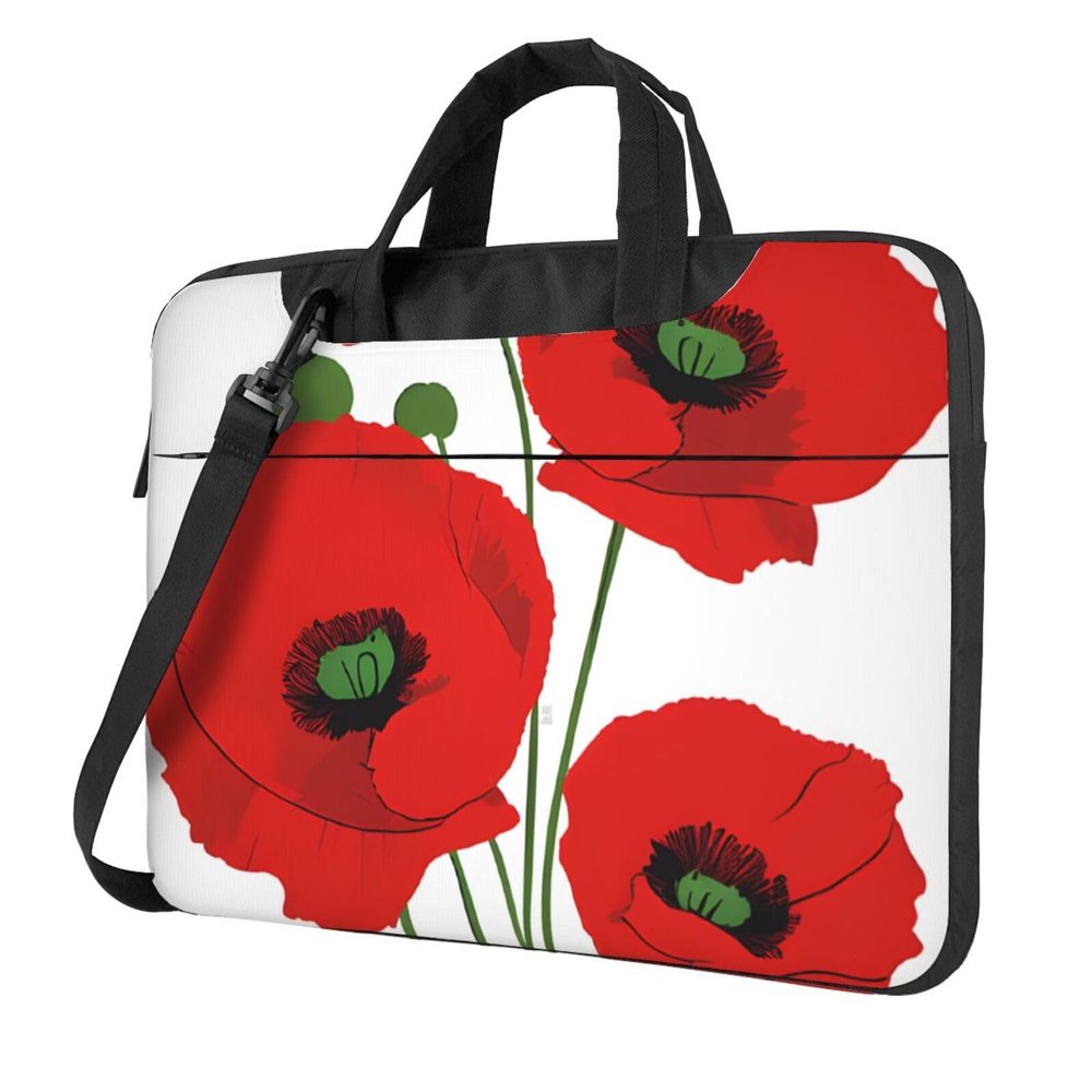 15.6 inch Slim Laptop Case with Strap Laptop Tote Bag Computer Messenger Bag Travel Essentials - poppy flowers