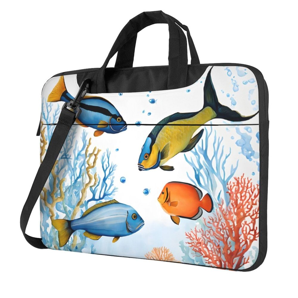 14 inch Slim Laptop Case with Strap Laptop Tote Bag Computer Messenger Bag Travel Essentials - colorful fish in the sea