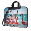 13 inch Slim Laptop Case with Strap Laptop Tote Bag Computer Messenger Bag Travel Essentials - Flamingos on the Beach view 1