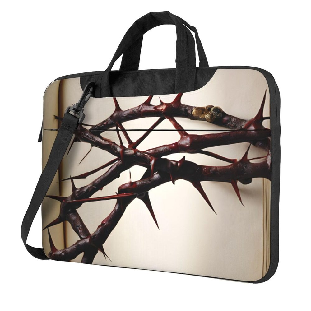 15.6 inch Slim Laptop Case with Strap Laptop Tote Bag Computer Messenger Bag Travel Essentials - Crown of thorns