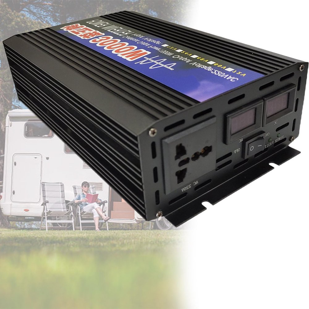 3000W Pure Sine Wave Inverter, DC 12/24/48V to AC 110/220V Power Inverter Converter, with AC sockets, Two Wires and Display, for RV Camping,DC48VtoAC220V