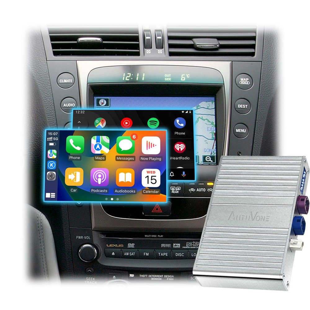 AUTUVONE Wireless/Wired Phone Mirroring Android Auto Interface Upgrade Kit for Lexus 2005-2008 is, Support Wireless CarPlay, AirPlay, Cameras, Retaining Car OEM Monitor, Control System