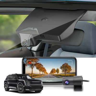 Fitcamx 2K Dual Dash Cam Suitable for Kia EV9 2023-2026 Wind Land GT-Line (Part No#DO000), OEM Style, Front 1440P+Rear 1080P Video, Loop Recording, Built-in WiFi&APP, G-Sensor, Easy to Set, 64GB Card