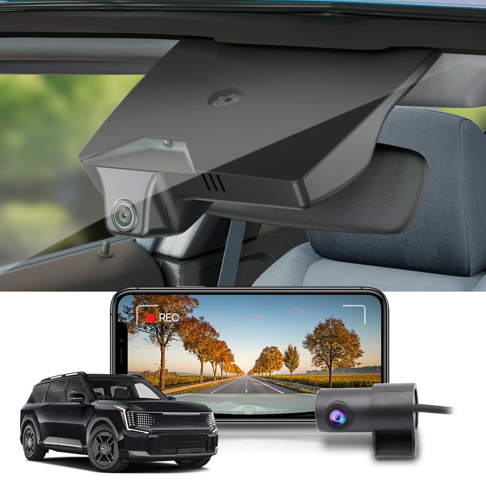 Fitcamx 2K Dual Dash Cam Suitable for Kia EV9 2023-2026 Wind Land GT-Line (Part No#DO000), OEM Style, Front 1440P+Rear 1080P Video, Loop Recording, Built-in WiFi&APP, G-Sensor, Easy to Set, 64GB Card