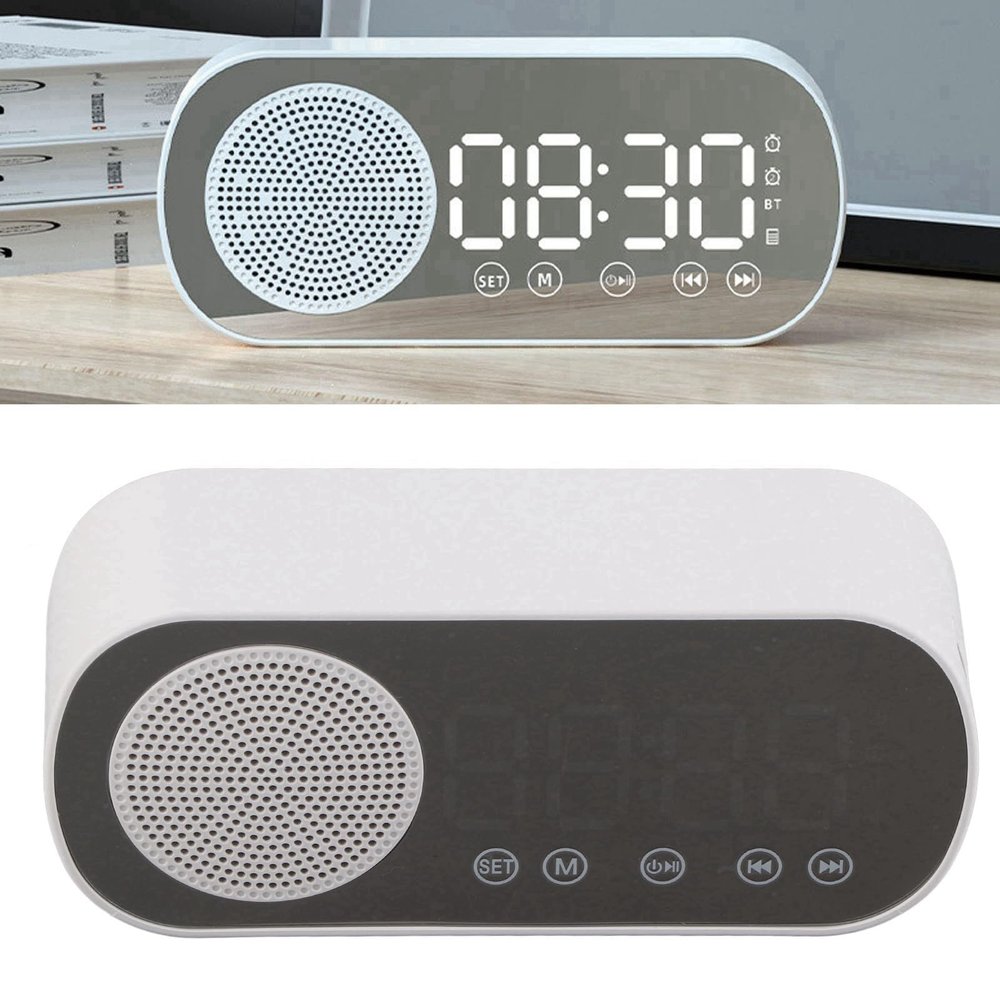 Digital Alarm Clock Speaker, 5.0, Dual Alarm, FM Radio, Portable with 1600mAh Battery and Memory Card Play Mode, Ideal for Travel, Reading, Sports