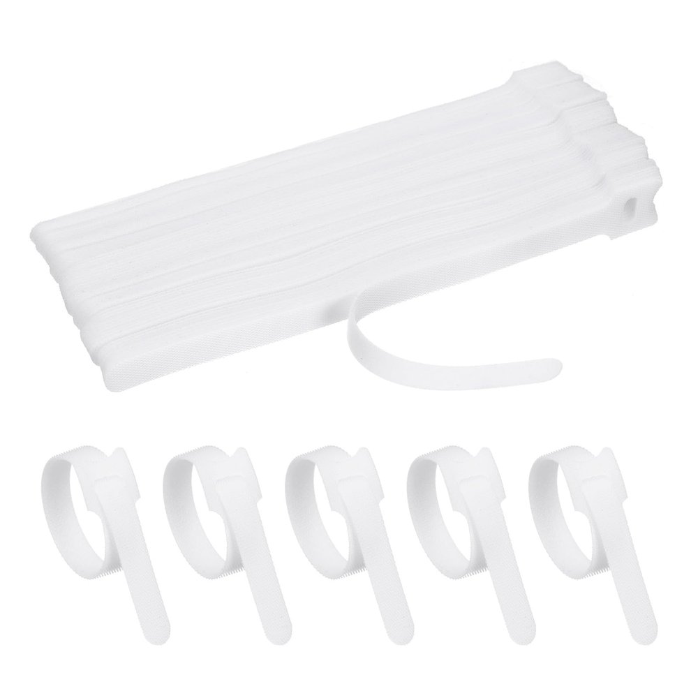 HARFINGTON 60pcs Reusable Cable Ties, 8 x 1/2" Fastening Cable Straps, Adjustable Cord Wire Management Organizing Self Gripping Ties Hook & Loop for Office, Home, Data Centers, White