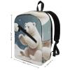 17 Inch Travel Backpack Lightweight Waterproof Casual Laptop Backpack Hiking Camping Daypack for Women Men Funny Polar Bear Playing Snowball view 2