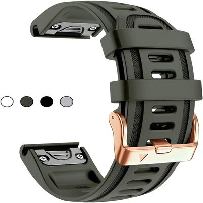 BDNJN 20mm Watch Band Replacement for Garmin fenix 5S/5S Plus/6S/7S/Instinct 2S/D2, Quick Fit Soft Silicone Strap with Rose Gold Buckle Breathable Waterproof Wristband Accessory(Army Green 5.3"-7.8")