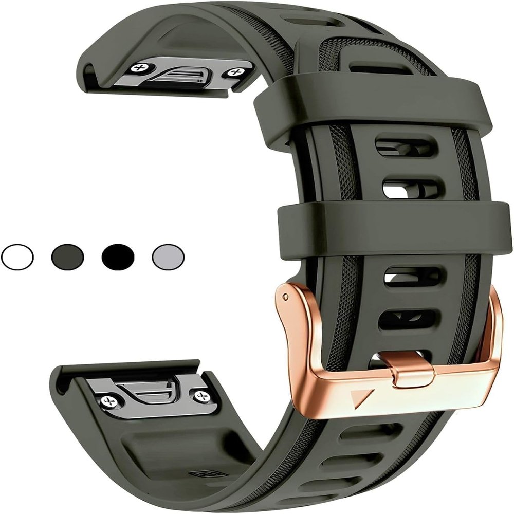BDNJN 20mm Watch Band Replacement for Garmin fenix 5S/5S Plus/6S/7S/Instinct 2S/D2, Quick Fit Soft Silicone Strap with Rose Gold Buckle Breathable Waterproof Wristband Accessory(Army Green 5.3"-7.8")