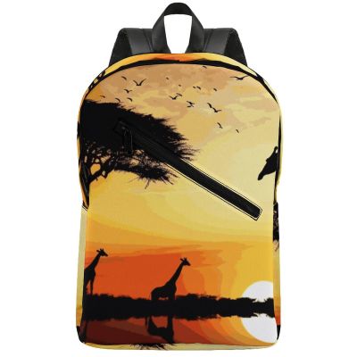 17 Inch Travel Backpack Lightweight Waterproof Casual Laptop Backpack Hiking Camping Daypack for Women Men Giraffe Sunset