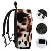 17 Inch Travel Backpack Lightweight Waterproof Casual Laptop Backpack Hiking Camping Daypack for Women Men Black And Brown Cow Spots view 3