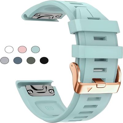 BIK 20mm Soft Silicone Strap for Garmin fenix 5S/5S Plus/6S/7S/Instinct 2S/D2, Quick with Rose Gold Buckle Breathable Waterproof Wristband Accessory(Sea Foam 5.3"-8.2")