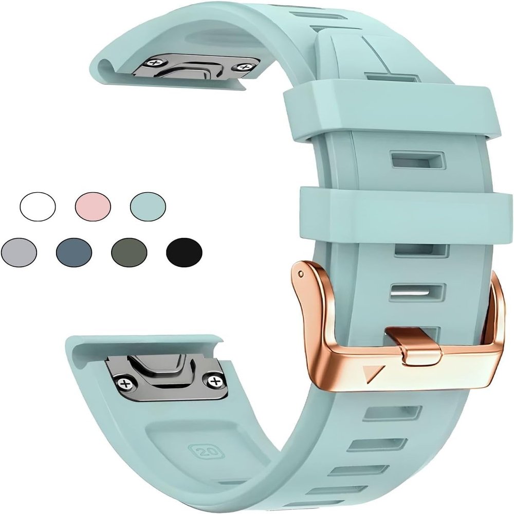 BIK 20mm Soft Silicone Strap for Garmin fenix 5S/5S Plus/6S/7S/Instinct 2S/D2, Quick with Rose Gold Buckle Breathable Waterproof Wristband Accessory(Sea Foam 5.3"-8.2")