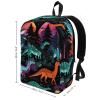 17 Inch Travel Backpack Lightweight Waterproof Casual Laptop Backpack Hiking Camping Daypack for Women Men Colorful Dinosaurs on Black Background view 2