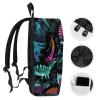 17 Inch Travel Backpack Lightweight Waterproof Casual Laptop Backpack Hiking Camping Daypack for Women Men Colorful Dinosaurs on Black Background view 3