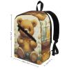 17 Inch Travel Backpack Lightweight Waterproof Casual Laptop Backpack Hiking Camping Daypack for Women Men Flower And Bear view 2