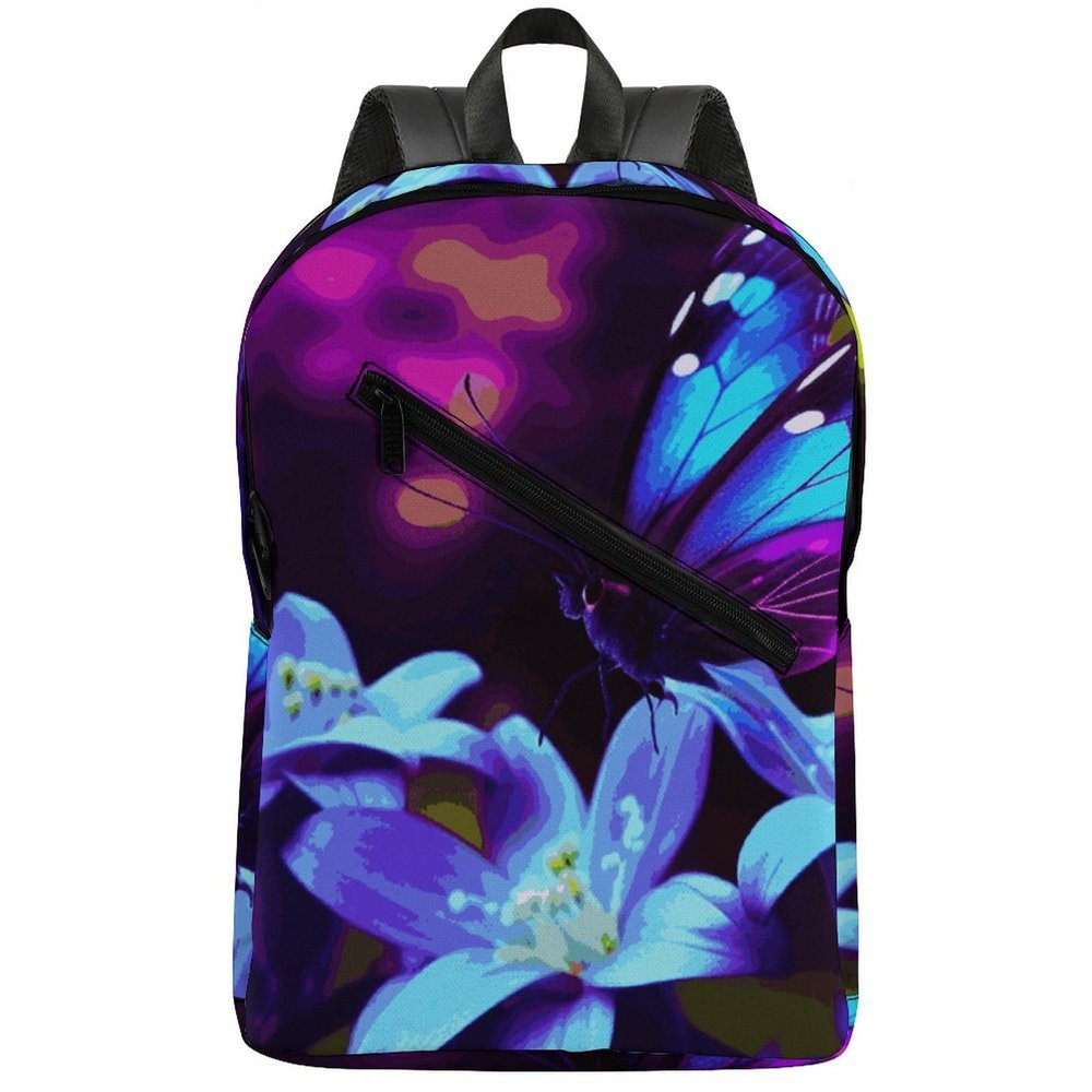 17 Inch Travel Backpack Lightweight Waterproof Casual Laptop Backpack Hiking Camping Daypack for Women Men Blue Purple Flower Butterfly