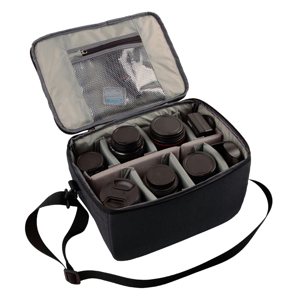 EBTOOLS Camera Single Bag, Camera Case, Large Capacity SLR Camera Case with Loop Fastener, L Shape Transverse Plate, for 2 Cameras, 6 Lenses
