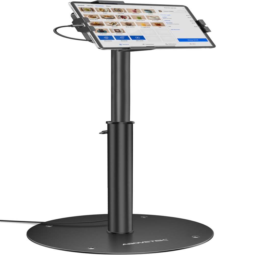 AboveTEK iPad Kiosk Floor Stand - Height Adjustable POS Tablet Floor Stand, 360 Swivel Universal Locking Holder for 7.9"-11" iPad/Air/Samsung - Anti-Theft Security Stand for Retail, Business