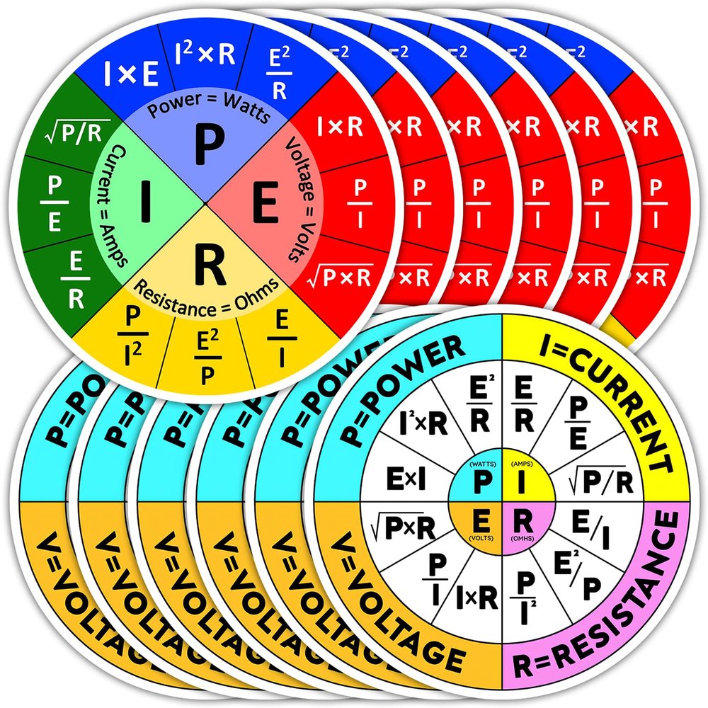 12 PCS Ohms Law Sticker, Funny Ohms Law Wheel Sticker, Ohm's Law Diagram Electrican Stickers Electricity Engineer School Chart Waterproof Vinyl Sticker Decal for Laptop Water Bottle Phone Case Decor